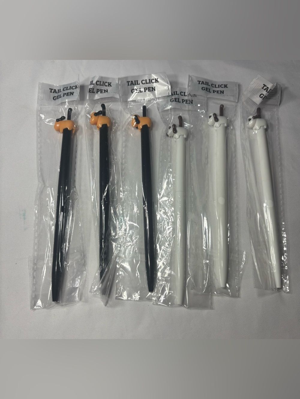 6 New Cute Dog Tail Click Gel Pens - Black and White
